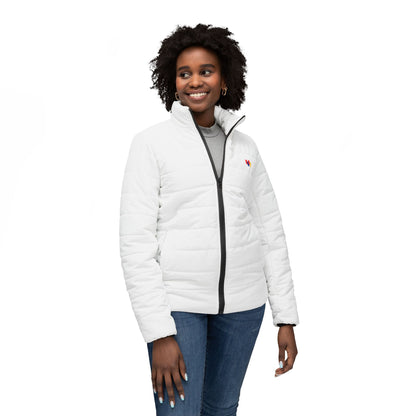 Obay White Women's Colorful Heart Puffer Jacket - Stylish Winter Coat