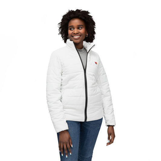 Obay White Women's Colorful Heart Puffer Jacket - Stylish Winter Coat