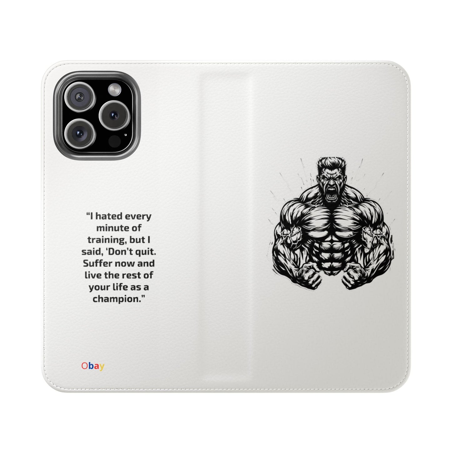 Champion's Motivational iPhone Flip Case | Inspirational Quote Phone Accessory for Fitness Enthusiasts