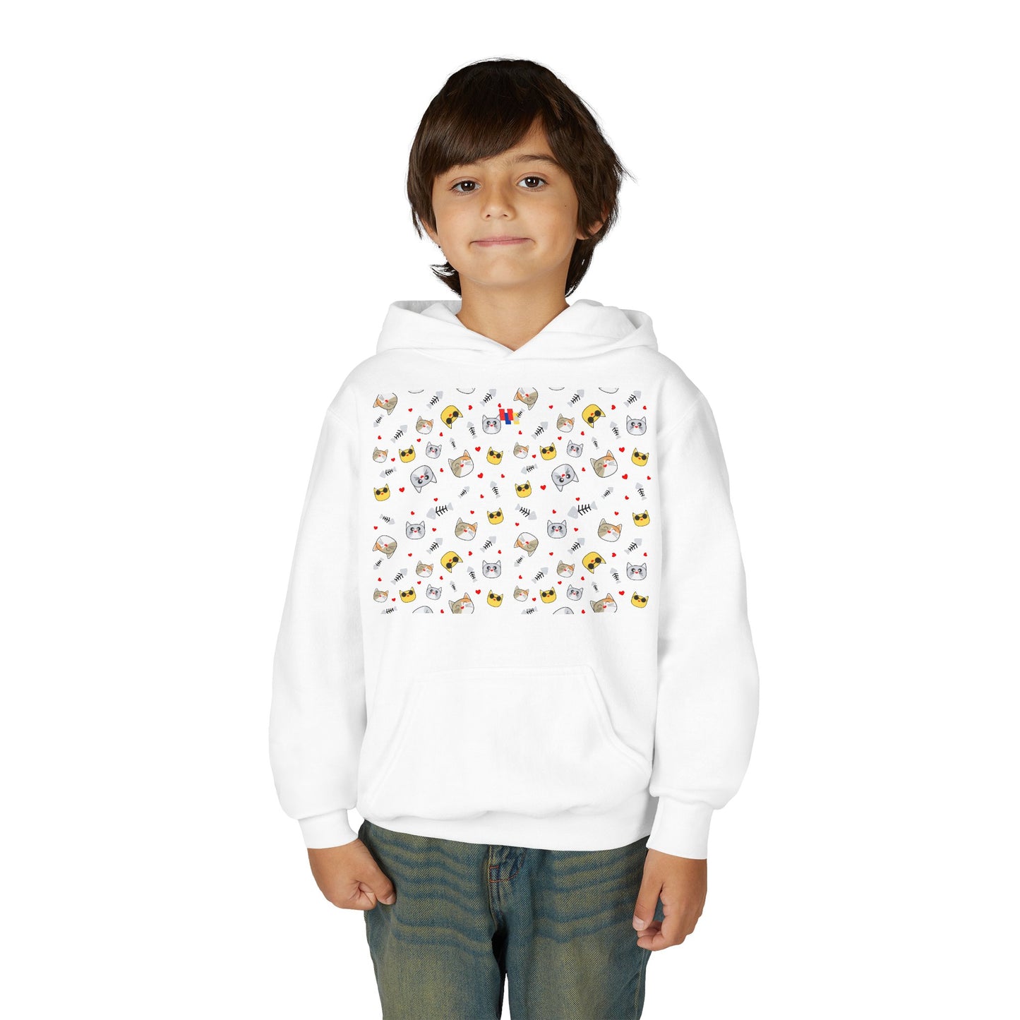 Adorable Cat Print Youth Hoodie - Perfect Gift for Young Cat Lovers!