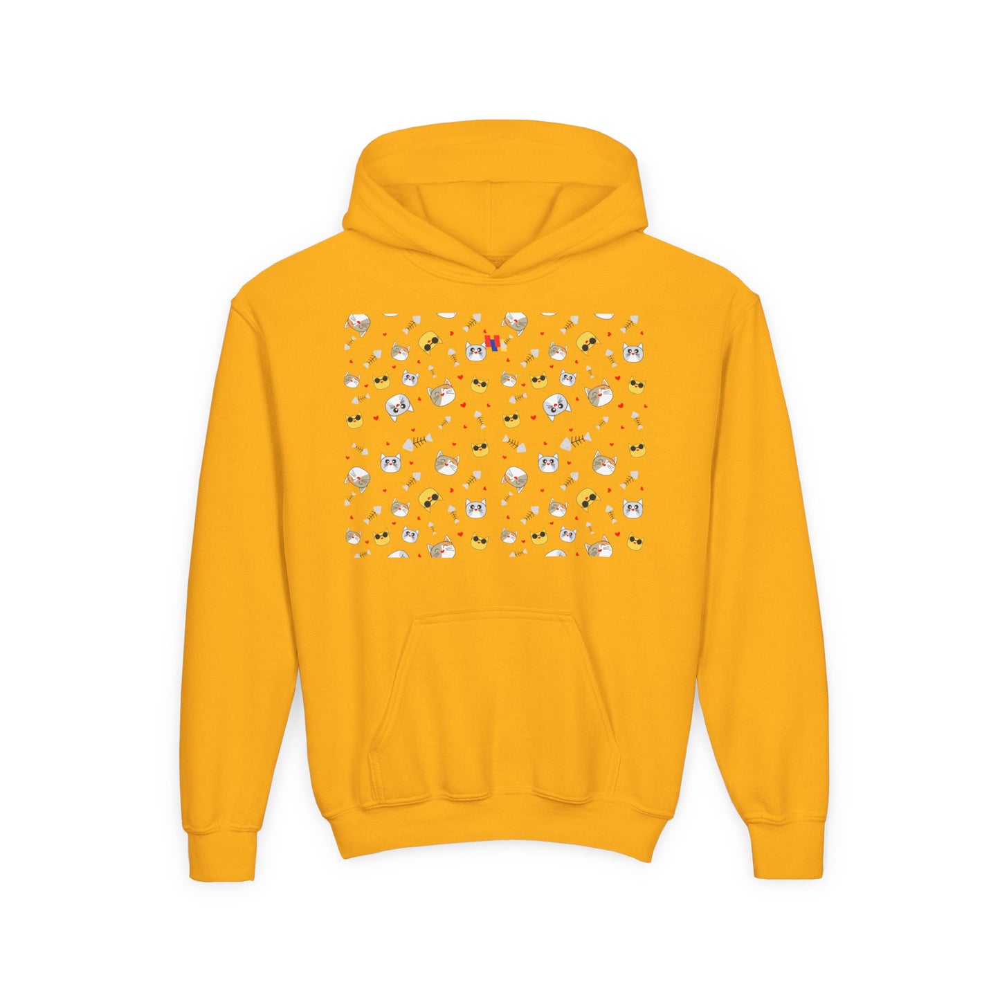 Adorable Cat Print Youth Hoodie - Perfect Gift for Young Cat Lovers!