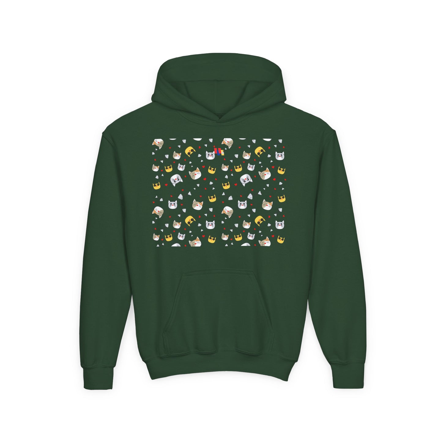 Adorable Cat Print Youth Hoodie - Perfect Gift for Young Cat Lovers!