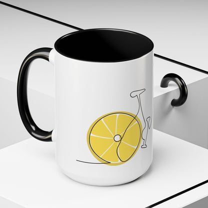 Lemon Bicycle Mug - Whimsical Coffee Cup with Black Handle