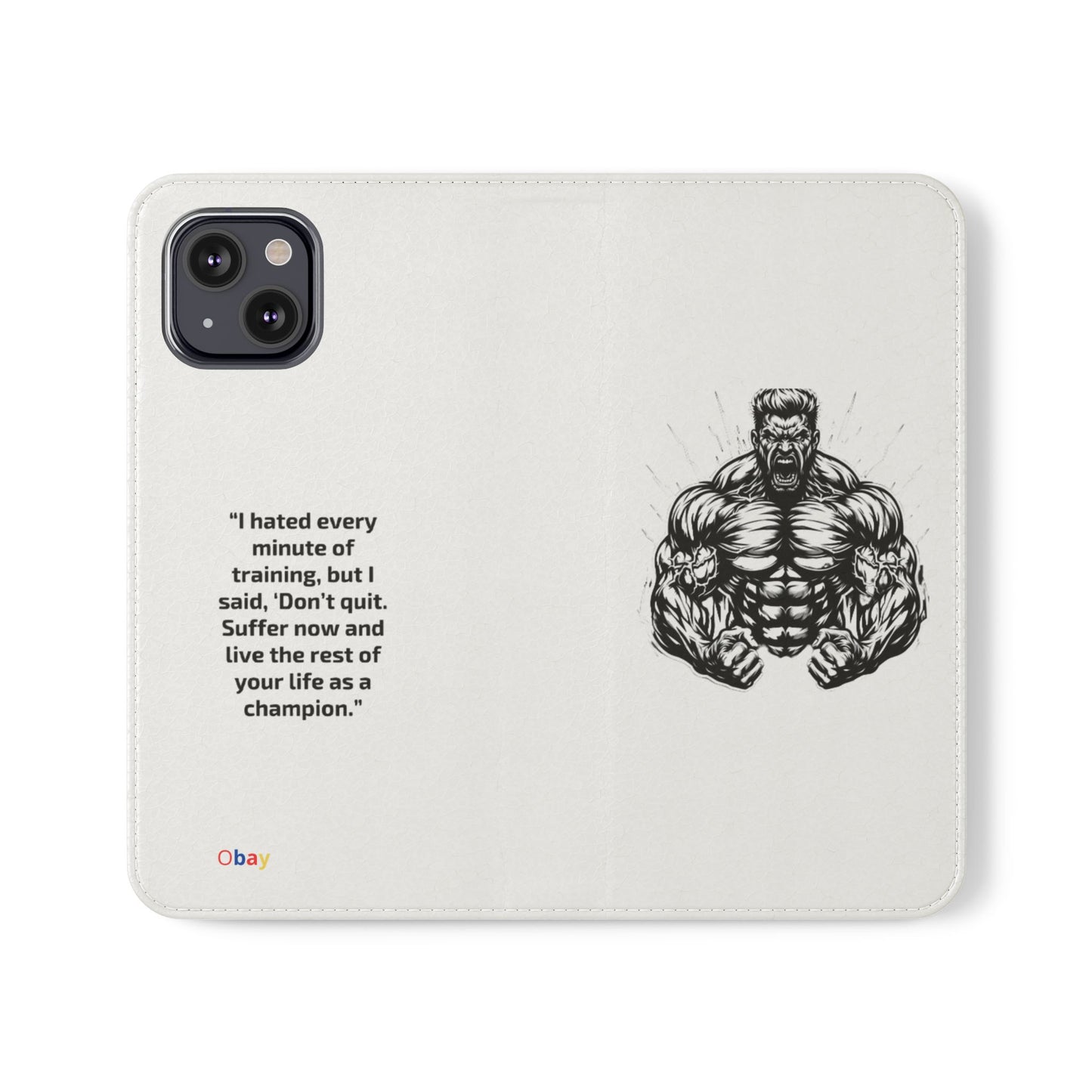 Champion's Motivational iPhone Flip Case | Inspirational Quote Phone Accessory for Fitness Enthusiasts