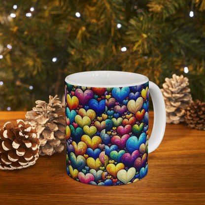 Colorful Hearts Ceramic Mug - Perfect for Coffee & Tea Lovers