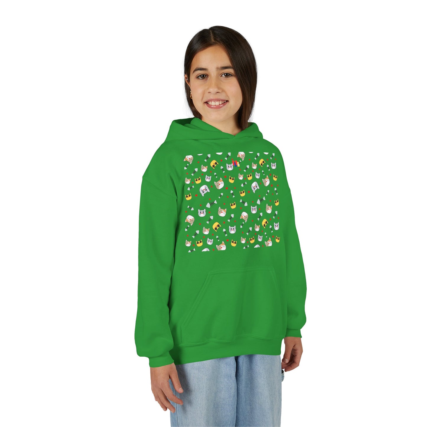 Adorable Cat Print Youth Hoodie - Perfect Gift for Young Cat Lovers!