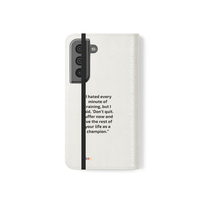 Champion's Motivational iPhone Flip Case | Inspirational Quote Phone Accessory for Fitness Enthusiasts