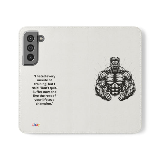Champion's Motivational iPhone Flip Case | Inspirational Quote Phone Accessory for Fitness Enthusiasts