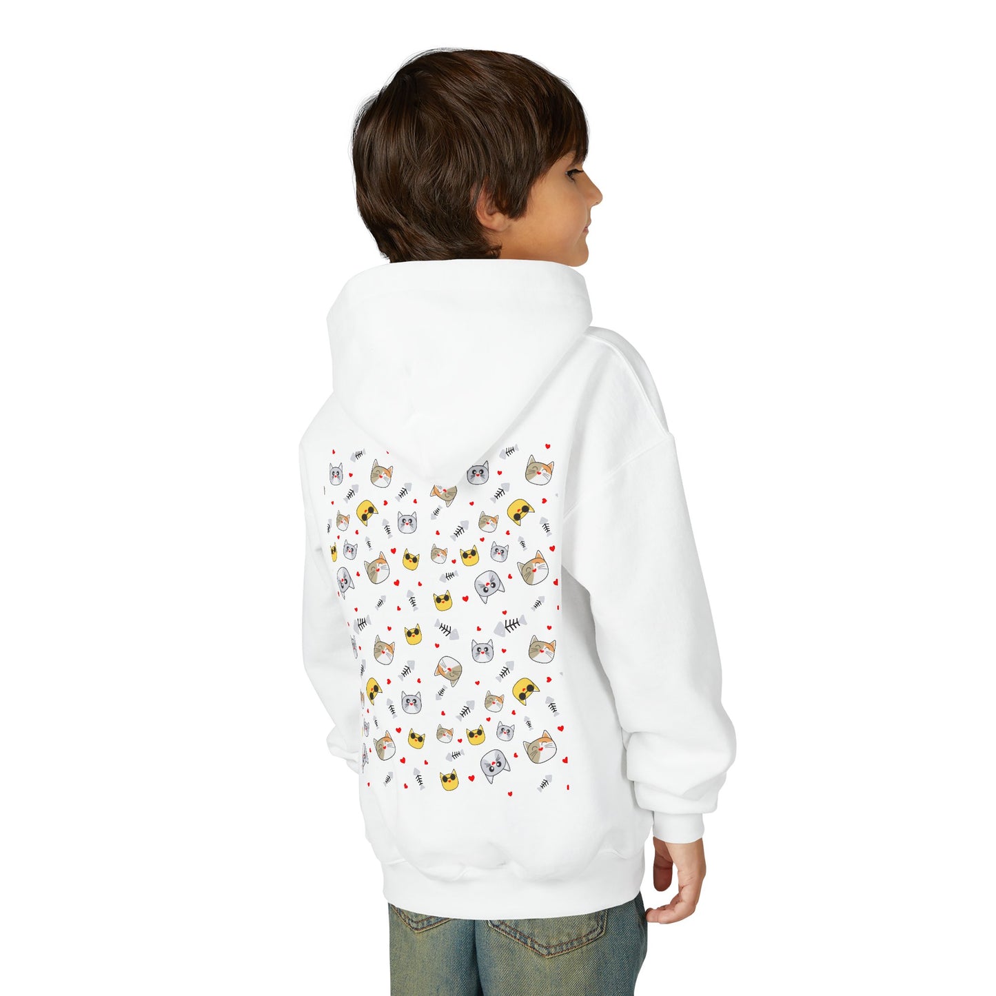 Adorable Cat Print Youth Hoodie - Perfect Gift for Young Cat Lovers!
