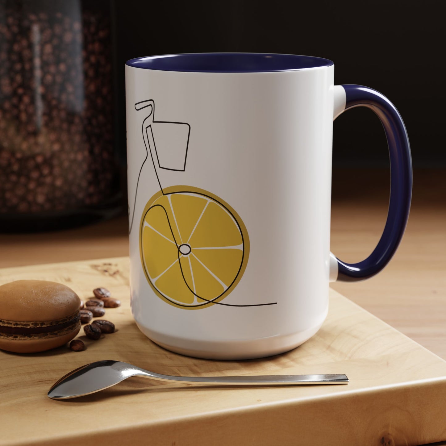 Lemon Bicycle Mug - Whimsical Coffee Cup with Black Handle