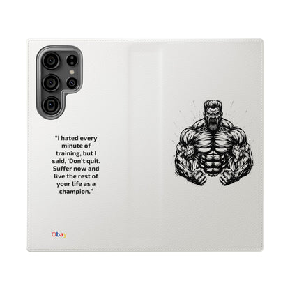 Champion's Motivational iPhone Flip Case | Inspirational Quote Phone Accessory for Fitness Enthusiasts