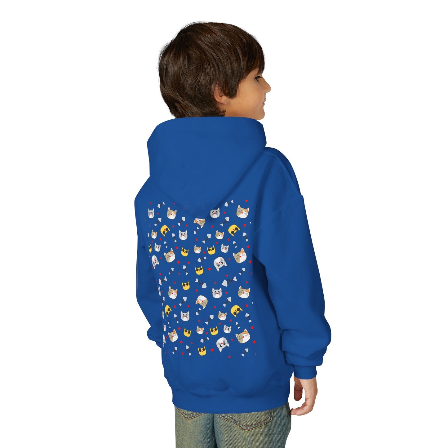 Adorable Cat Print Youth Hoodie - Perfect Gift for Young Cat Lovers!