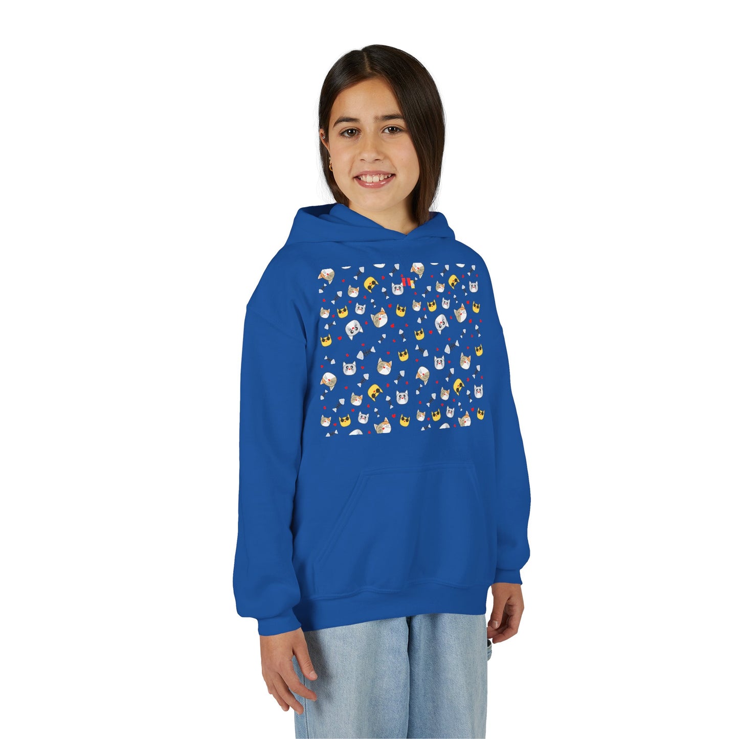 Adorable Cat Print Youth Hoodie - Perfect Gift for Young Cat Lovers!