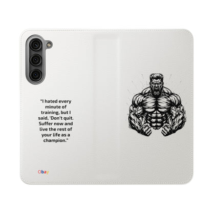 Champion's Motivational iPhone Flip Case | Inspirational Quote Phone Accessory for Fitness Enthusiasts