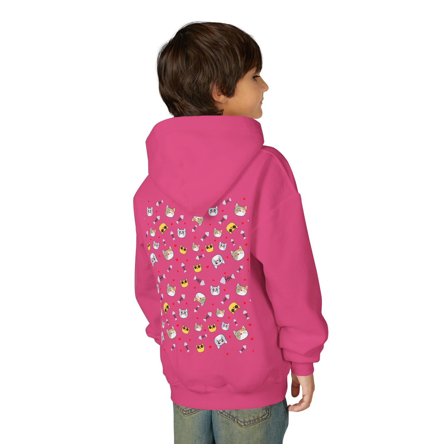 Adorable Cat Print Youth Hoodie - Perfect Gift for Young Cat Lovers!