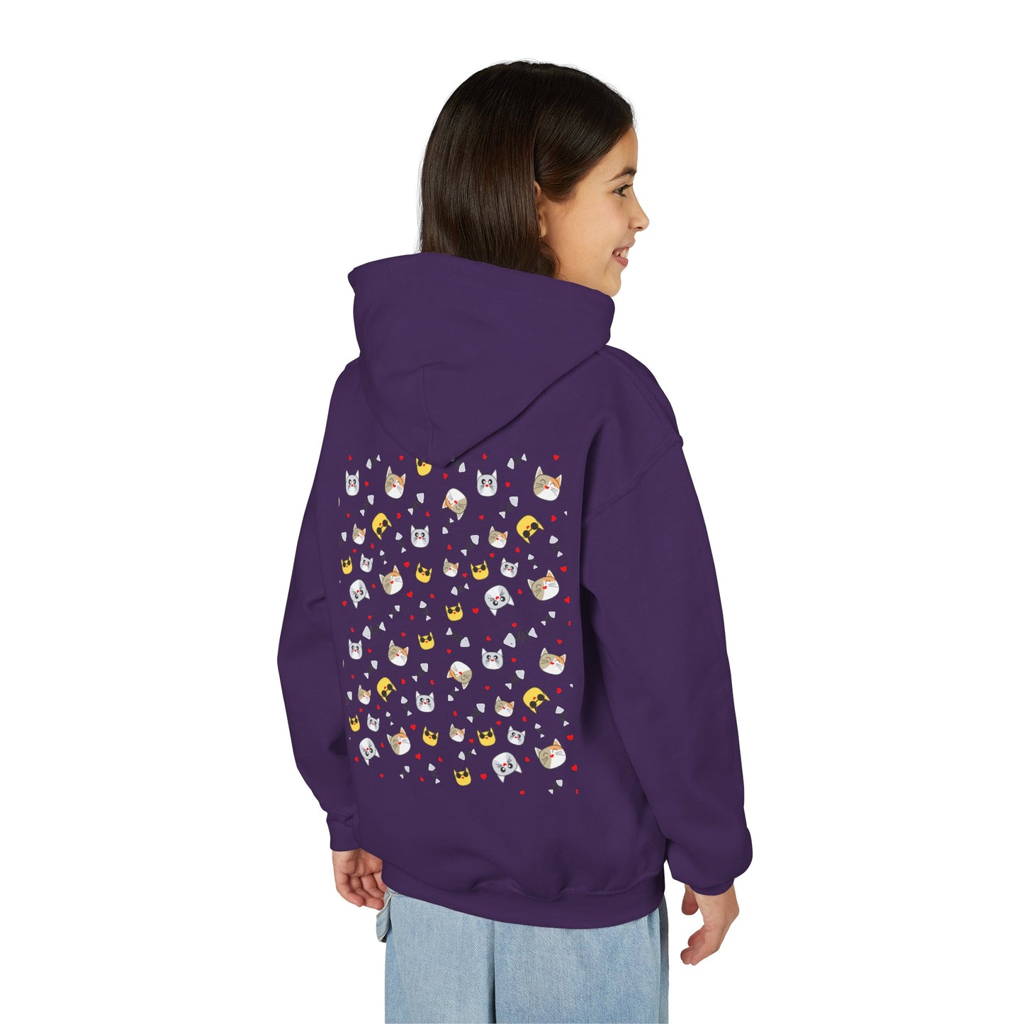 Adorable Cat Print Youth Hoodie - Perfect Gift for Young Cat Lovers!