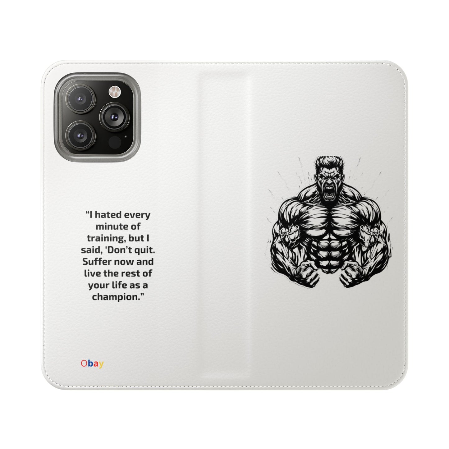 Champion's Motivational iPhone Flip Case | Inspirational Quote Phone Accessory for Fitness Enthusiasts