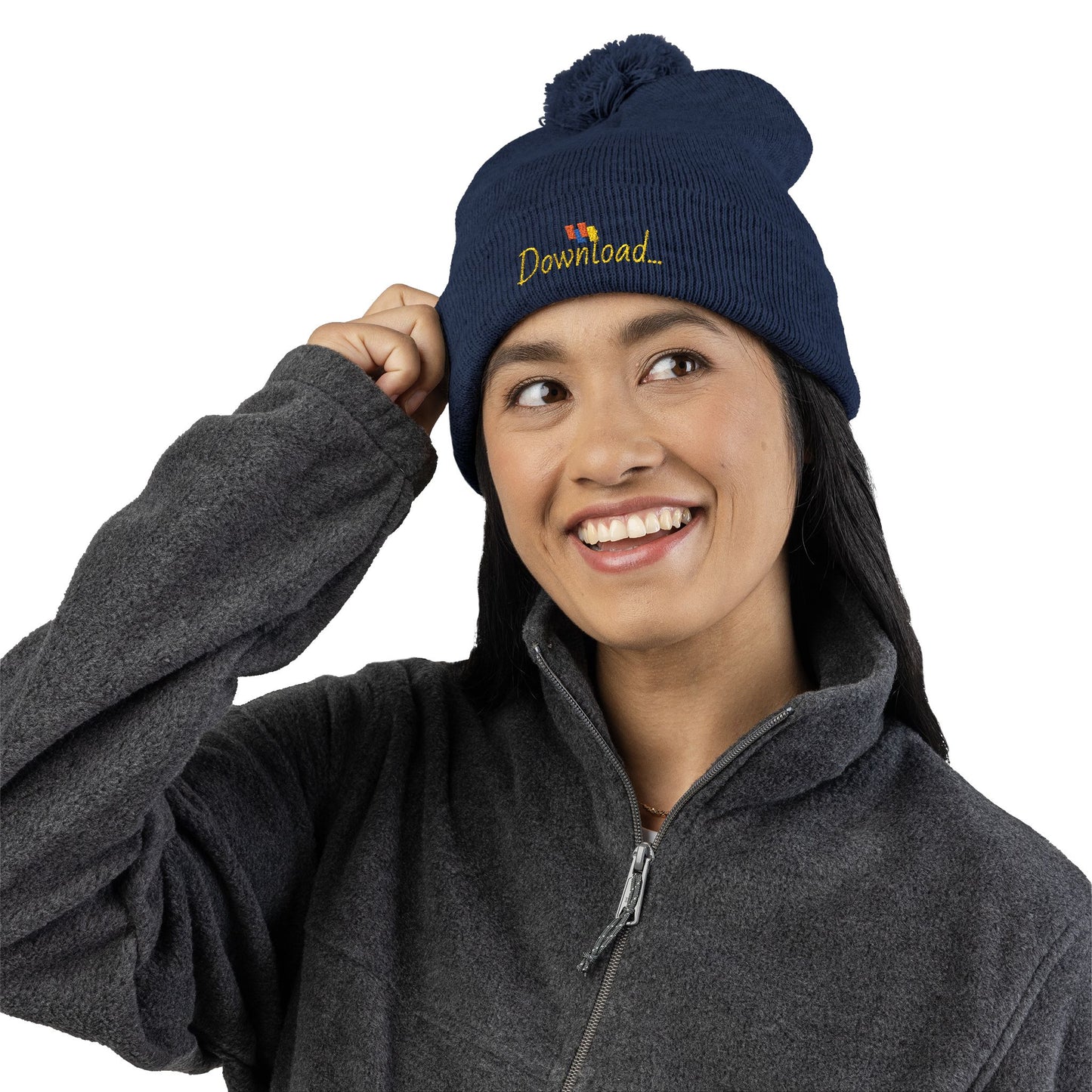 Premium Embroidered Pom-Pom Winter Beanie - Cozy Knit Cap for Ultimate Warmth & Style