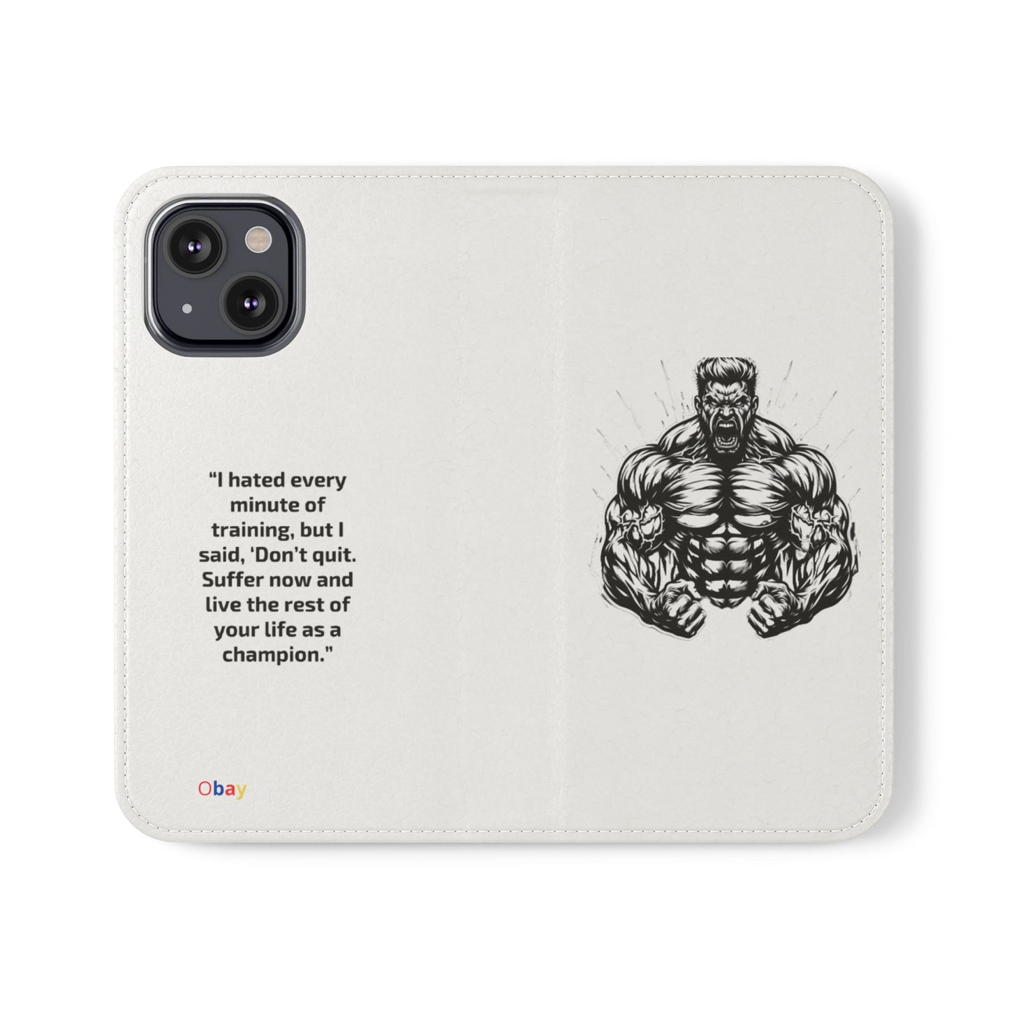 Champion's Motivational iPhone Flip Case | Inspirational Quote Phone Accessory for Fitness Enthusiasts