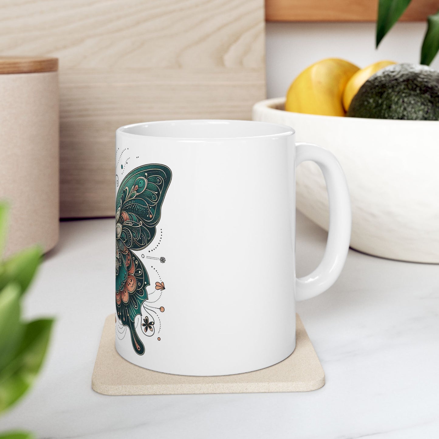Obay Butterfly Ceramic Mug - Stunning Teal Design for Nature Lovers & Tea Enthusiasts