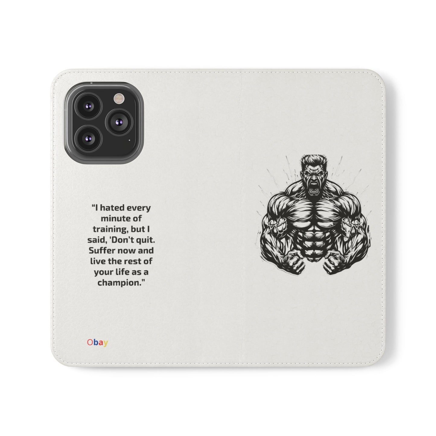 Champion's Motivational iPhone Flip Case | Inspirational Quote Phone Accessory for Fitness Enthusiasts