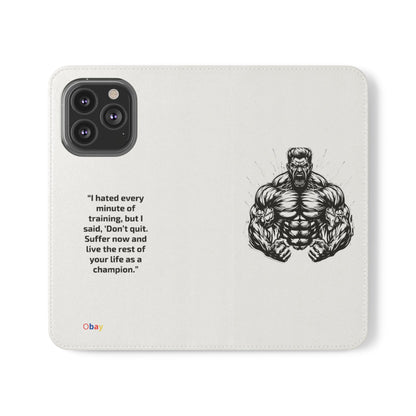 Champion's Motivational iPhone Flip Case | Inspirational Quote Phone Accessory for Fitness Enthusiasts