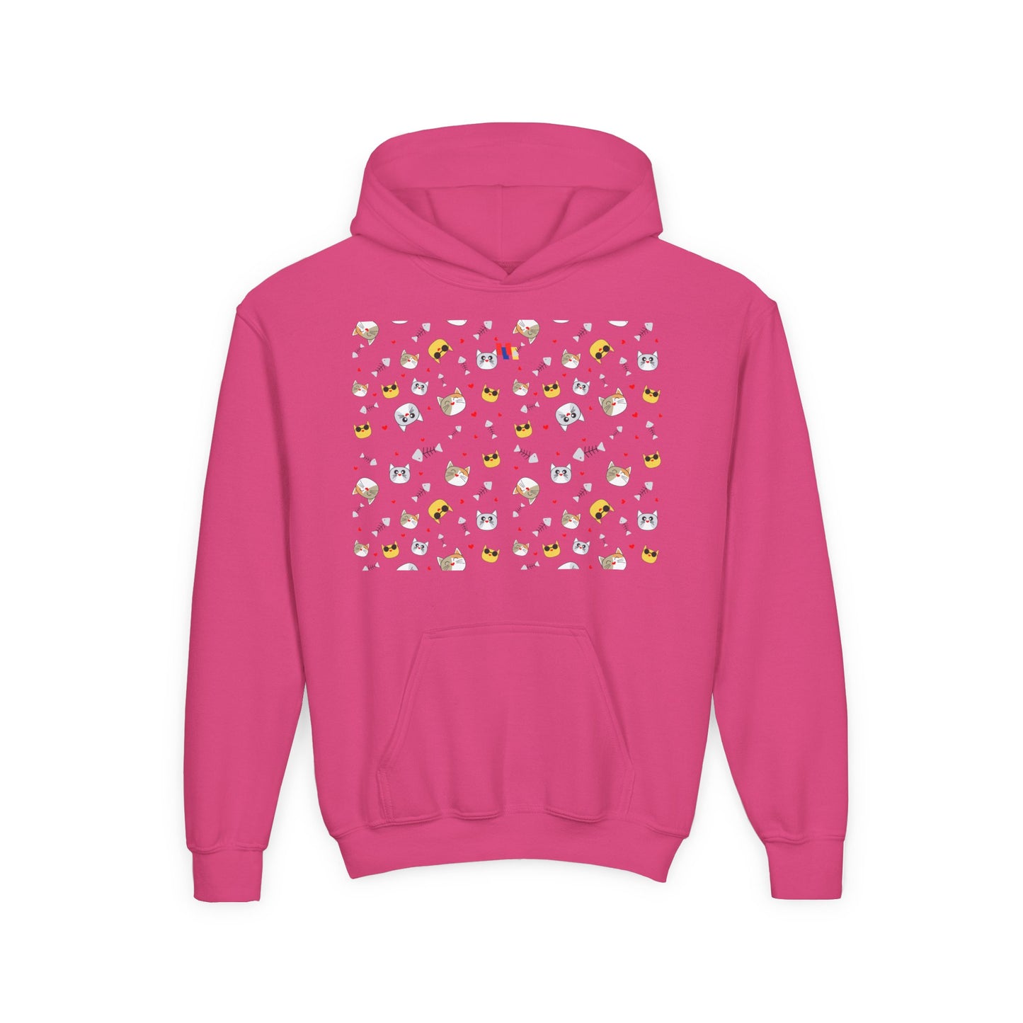 Adorable Cat Print Youth Hoodie - Perfect Gift for Young Cat Lovers!