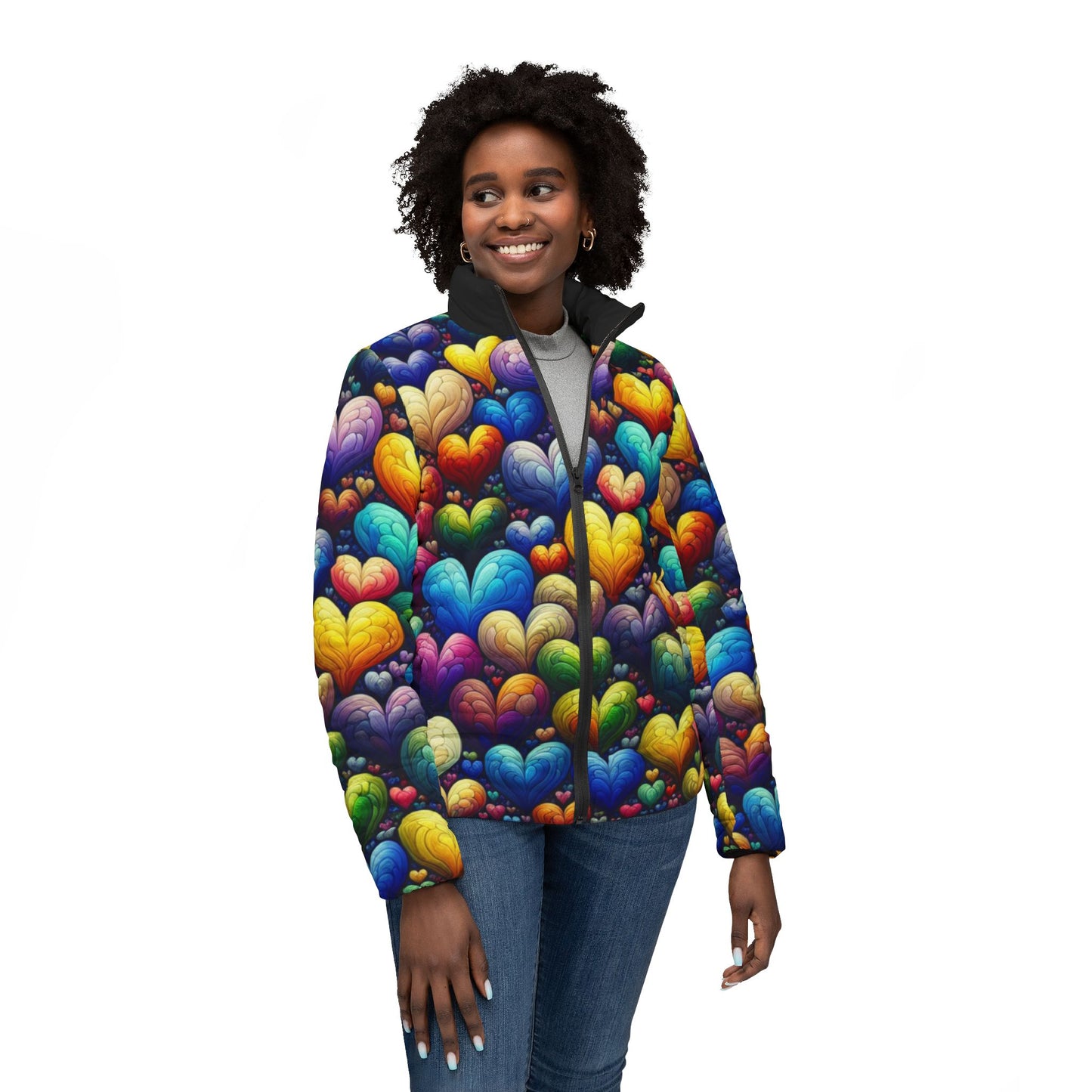 Heart Print Puffer Jacket - Cozy Winter Style That Spreads Joy