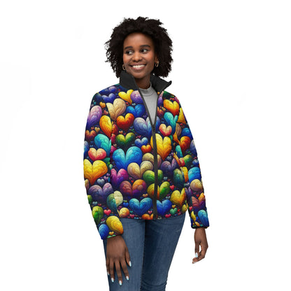Heart Print Puffer Jacket - Cozy Winter Style That Spreads Joy