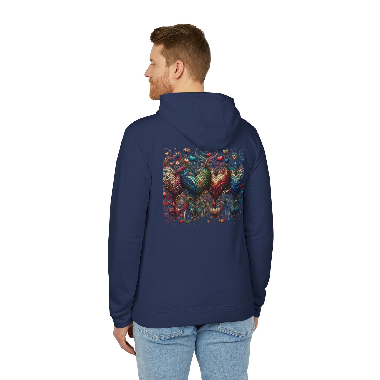 Vibrant Heart Print Hoodie - Cozy Unisex Fleece for Every Adventure