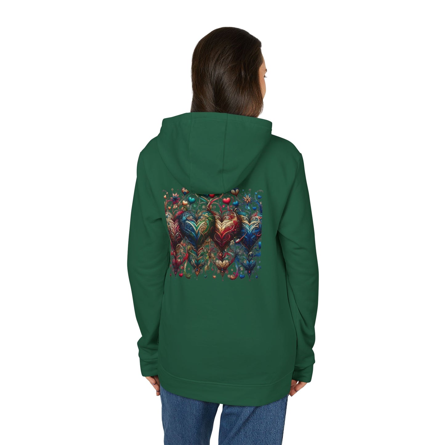 Vibrant Heart Print Hoodie - Cozy Unisex Fleece for Every Adventure