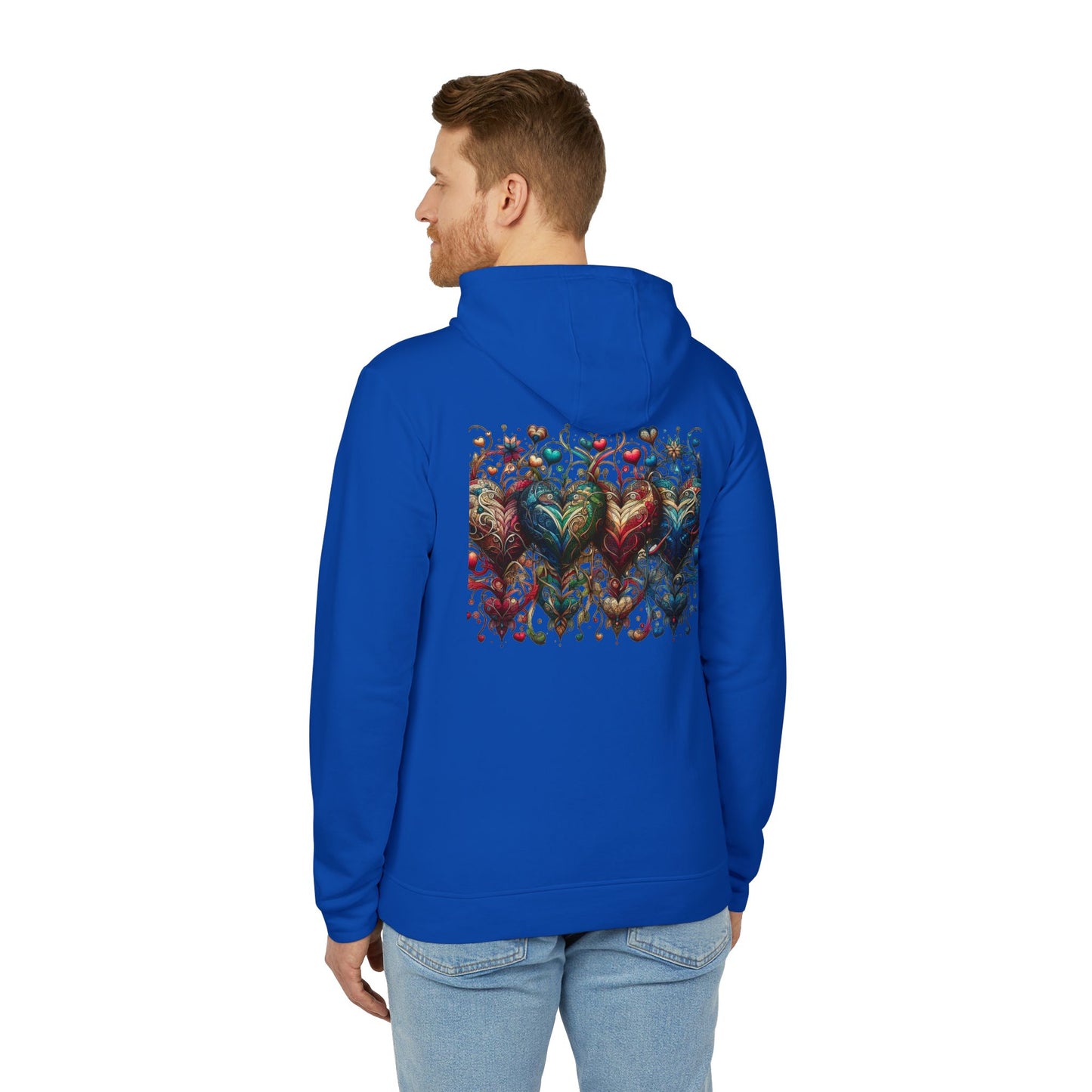 Vibrant Heart Print Hoodie - Cozy Unisex Fleece for Every Adventure