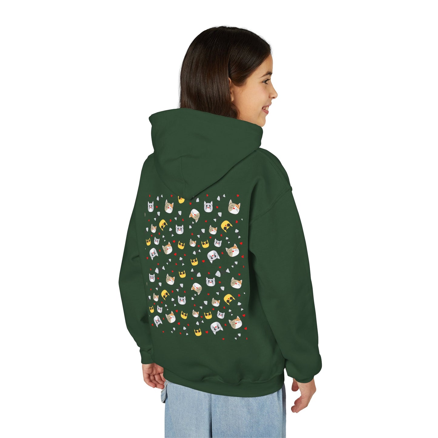 Adorable Cat Print Youth Hoodie - Perfect Gift for Young Cat Lovers!