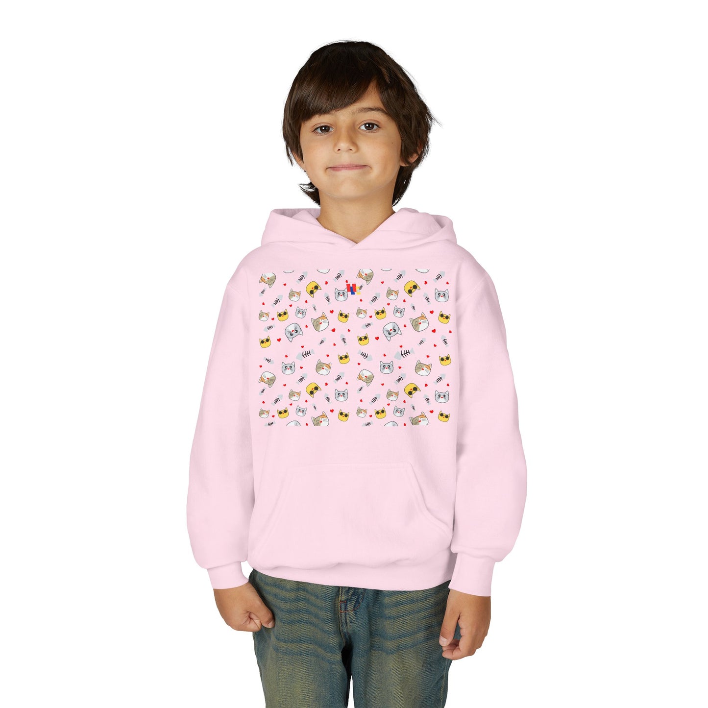 Adorable Cat Print Youth Hoodie - Perfect Gift for Young Cat Lovers!