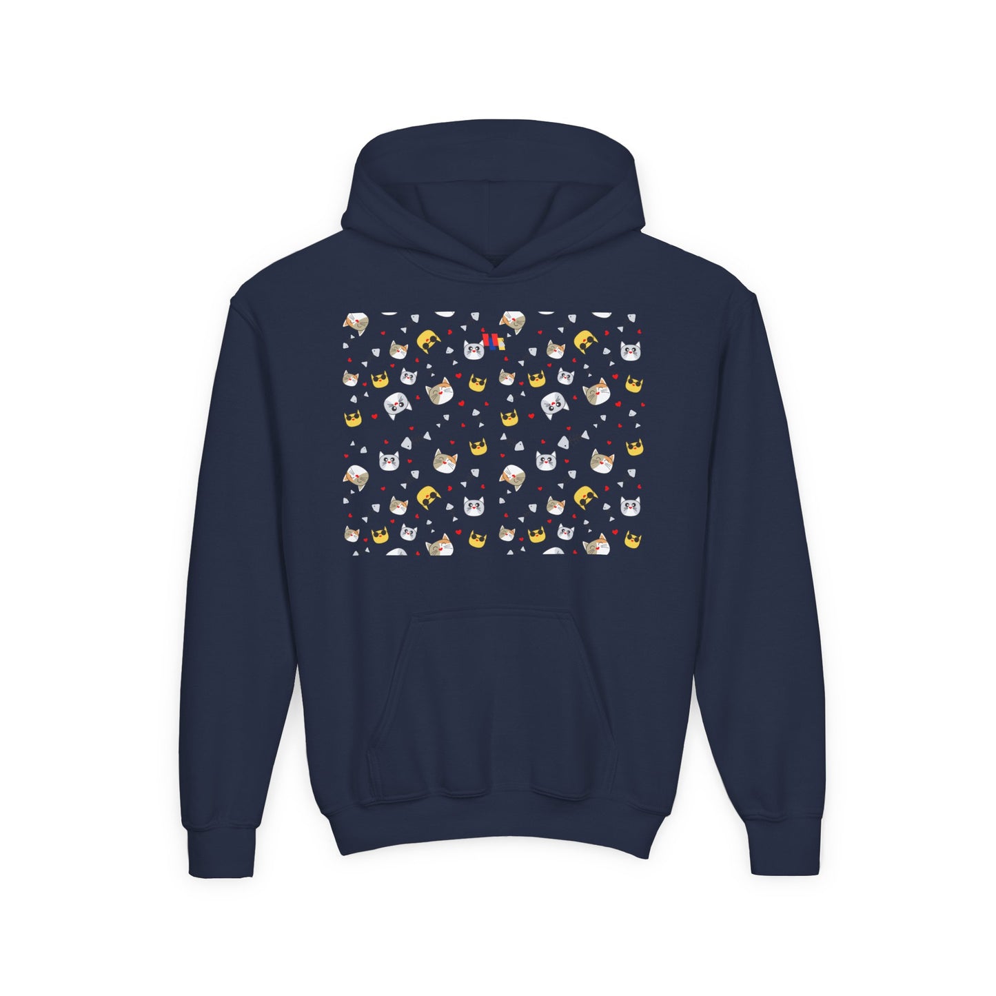 Adorable Cat Print Youth Hoodie - Perfect Gift for Young Cat Lovers!