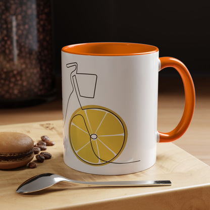 Lemon Bicycle Mug - Whimsical Coffee Cup with Black Handle