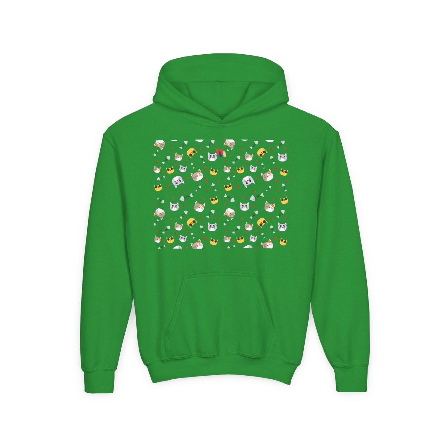 Adorable Cat Print Youth Hoodie - Perfect Gift for Young Cat Lovers!