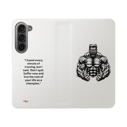Champion's Motivational iPhone Flip Case | Inspirational Quote Phone Accessory for Fitness Enthusiasts