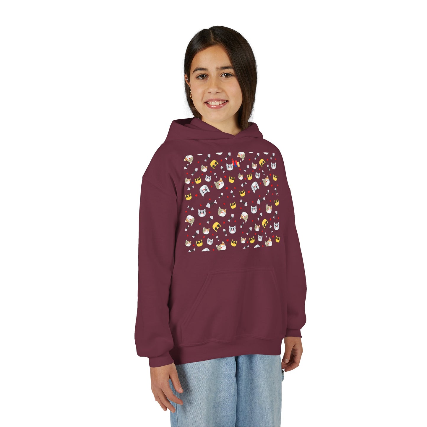 Adorable Cat Print Youth Hoodie - Perfect Gift for Young Cat Lovers!