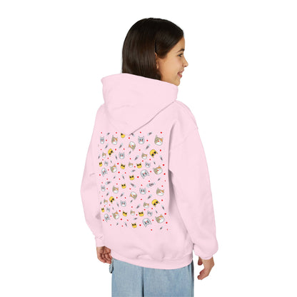 Adorable Cat Print Youth Hoodie - Perfect Gift for Young Cat Lovers!