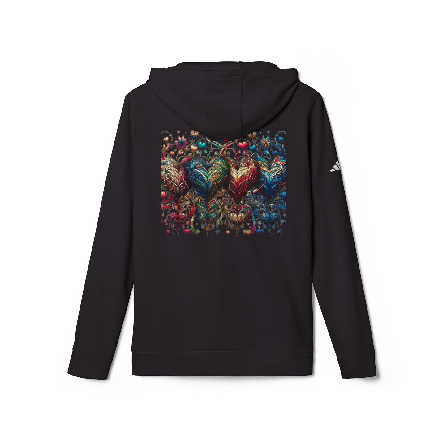 Vibrant Heart Print Hoodie - Cozy Unisex Fleece for Every Adventure