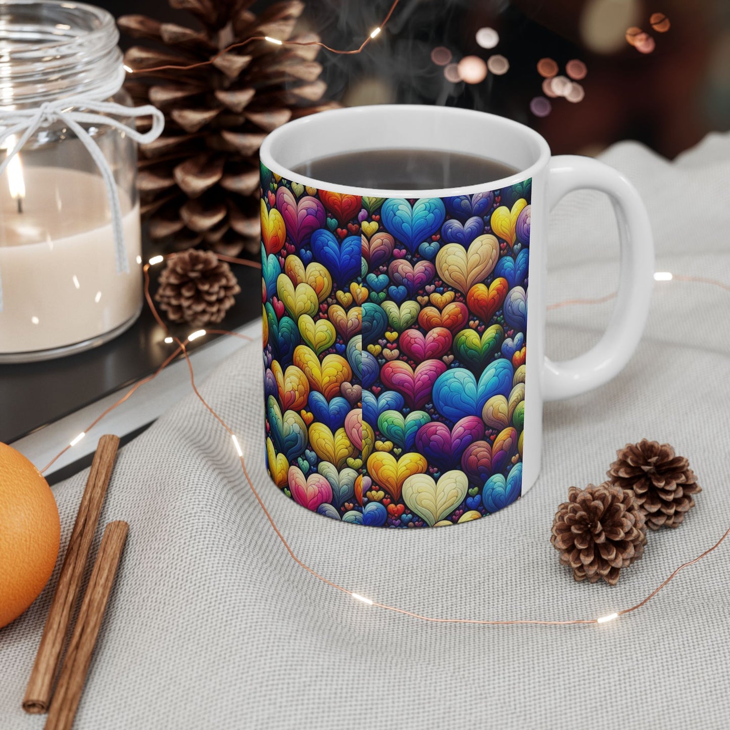 Colorful Hearts Ceramic Mug - Perfect for Coffee & Tea Lovers