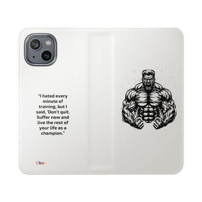 Champion's Motivational iPhone Flip Case | Inspirational Quote Phone Accessory for Fitness Enthusiasts