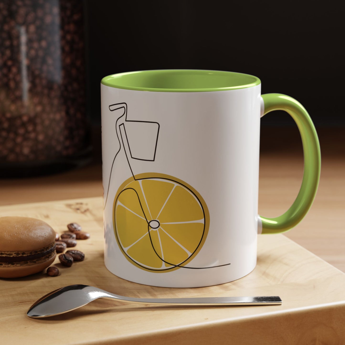 Lemon Bicycle Mug - Whimsical Coffee Cup with Black Handle