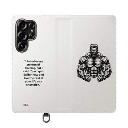 Champion's Motivational iPhone Flip Case | Inspirational Quote Phone Accessory for Fitness Enthusiasts