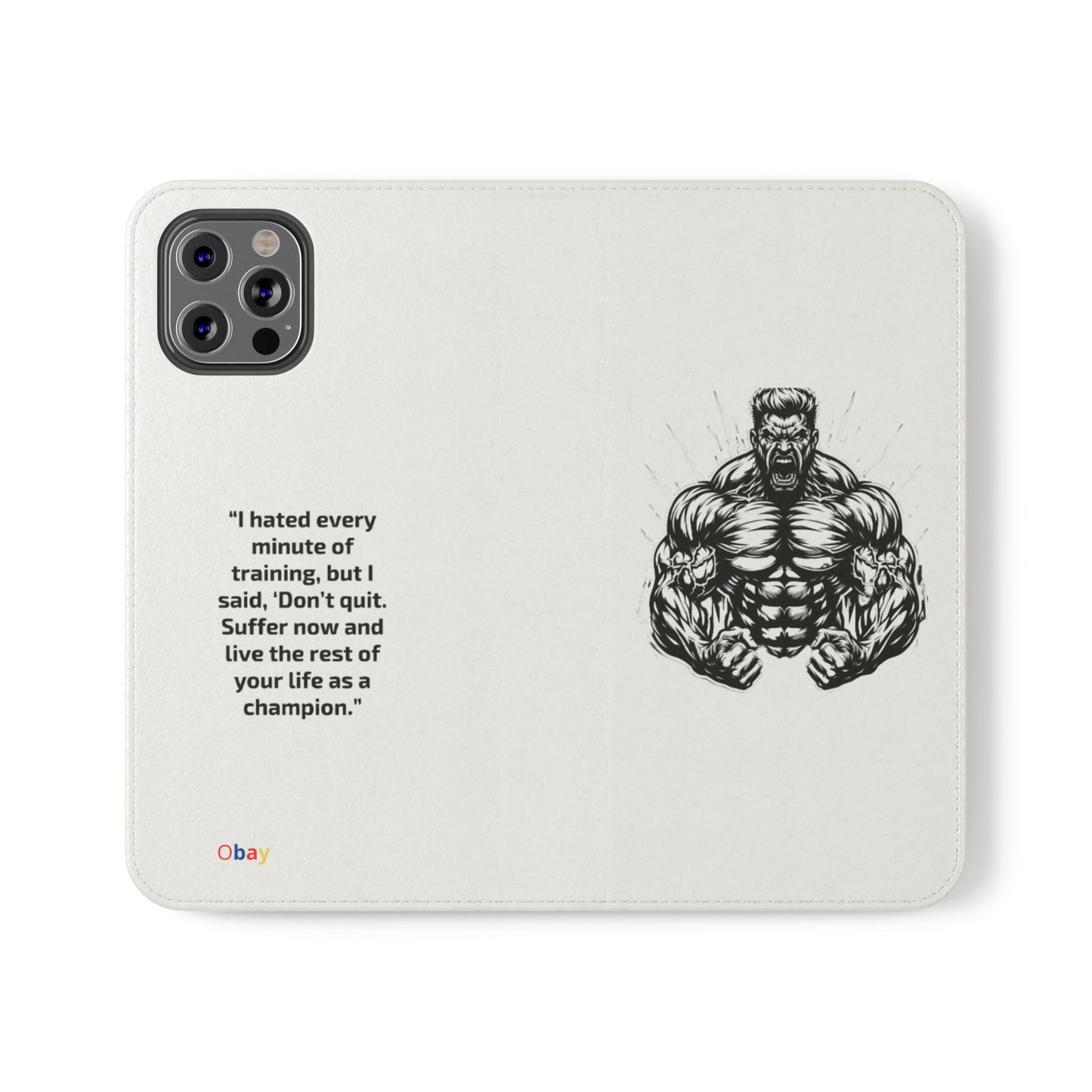 Champion's Motivational iPhone Flip Case | Inspirational Quote Phone Accessory for Fitness Enthusiasts