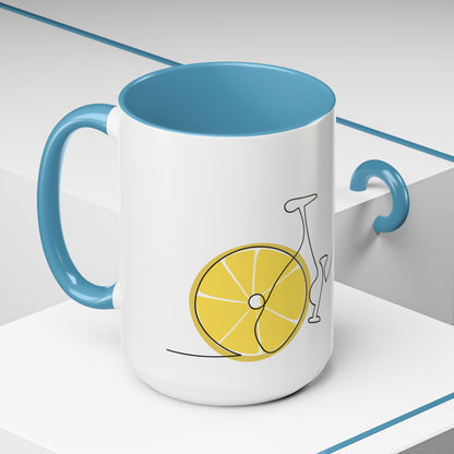 Lemon Bicycle Mug - Whimsical Coffee Cup with Black Handle