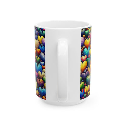 Colorful Hearts Ceramic Mug - Perfect for Coffee & Tea Lovers
