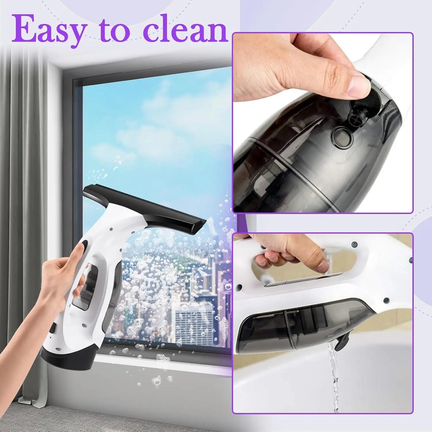 Cordless Window Vacuum Cleaner - Professional Electric Streak-Free Cleaning