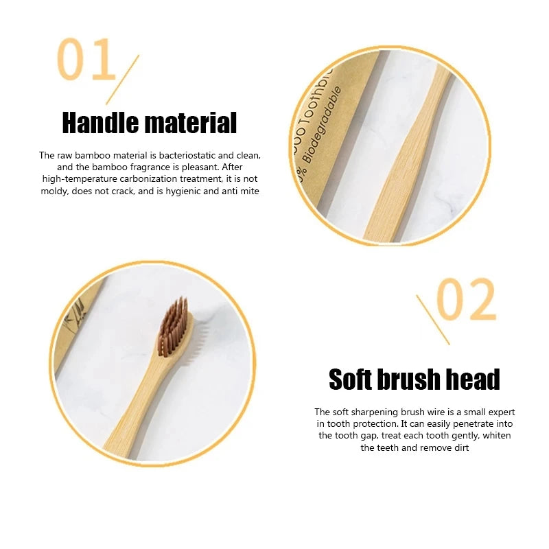 Eco Bamboo Toothbrush 100 Pack - Biodegradable Wooden Toothbrushes for Adults